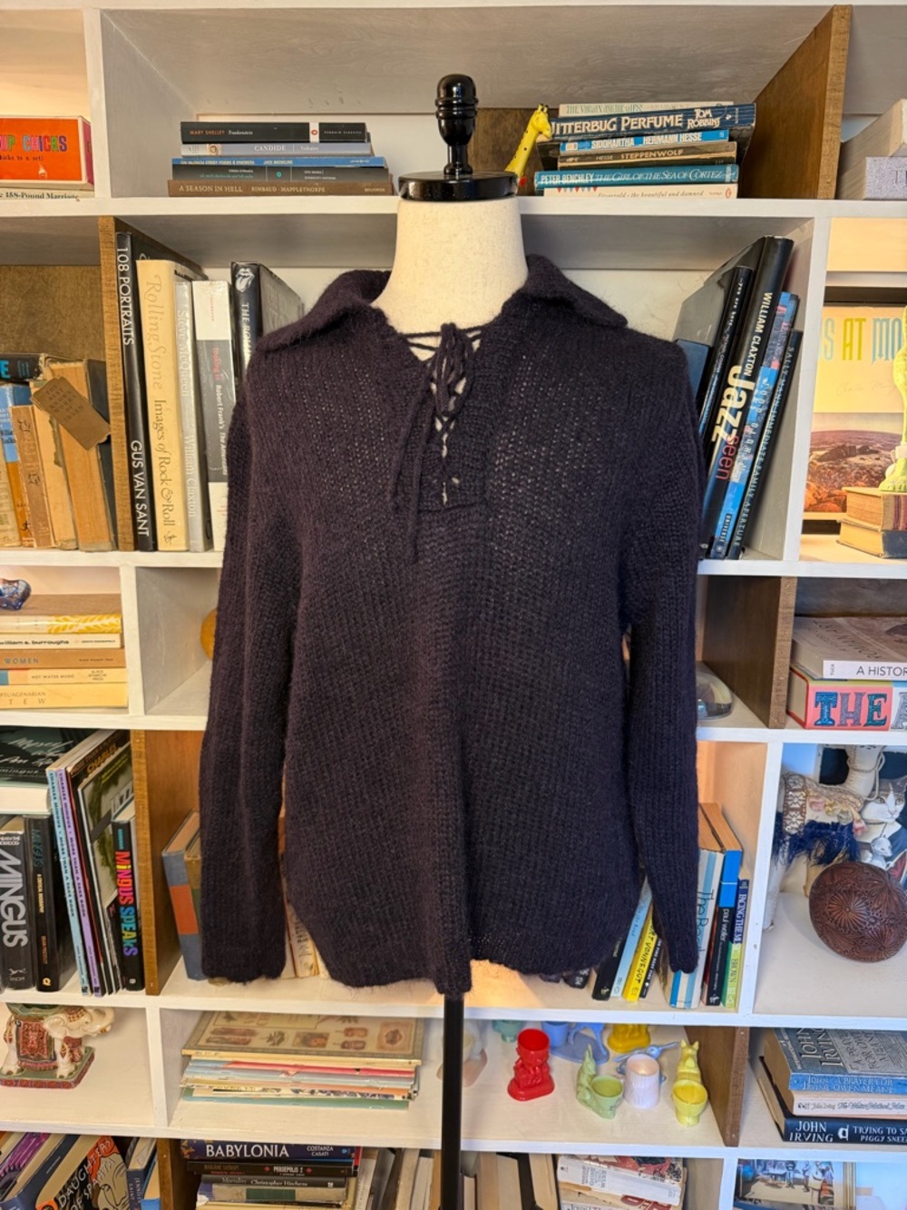 Bode Lace-Up Collared Knit Sweater - Dark Navy